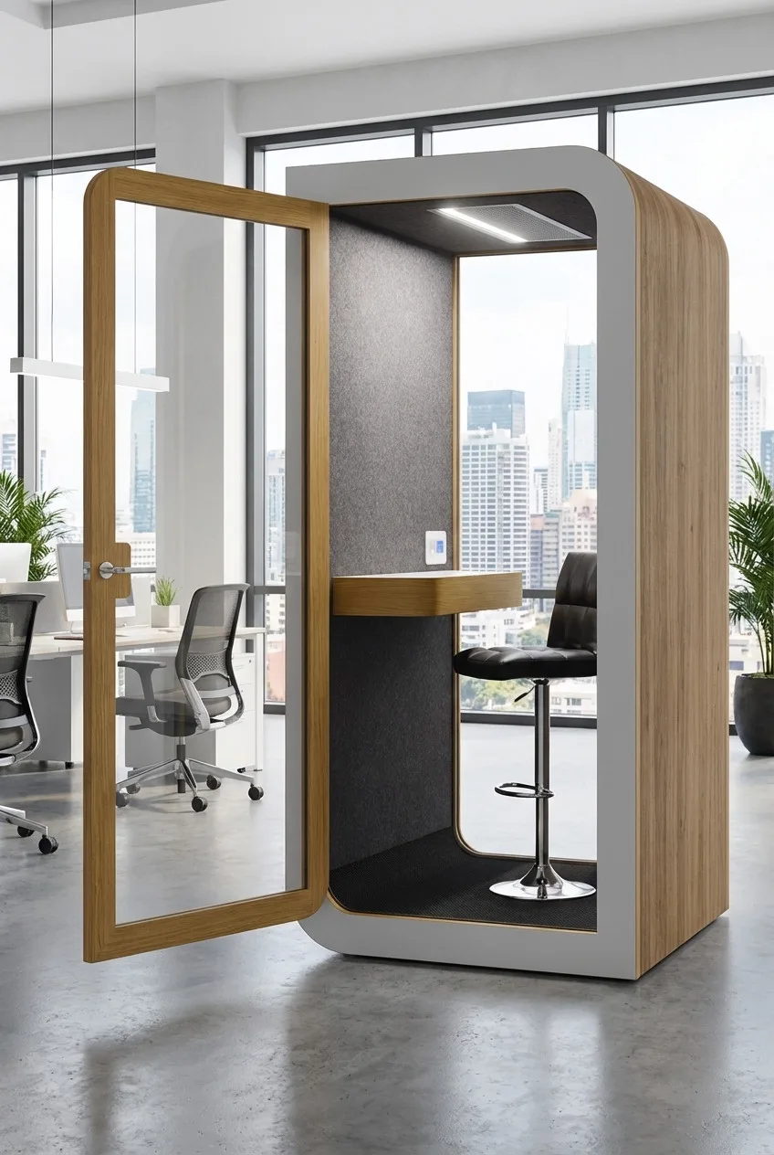 Konzentriertes Arbeiten in der Akustikkabine