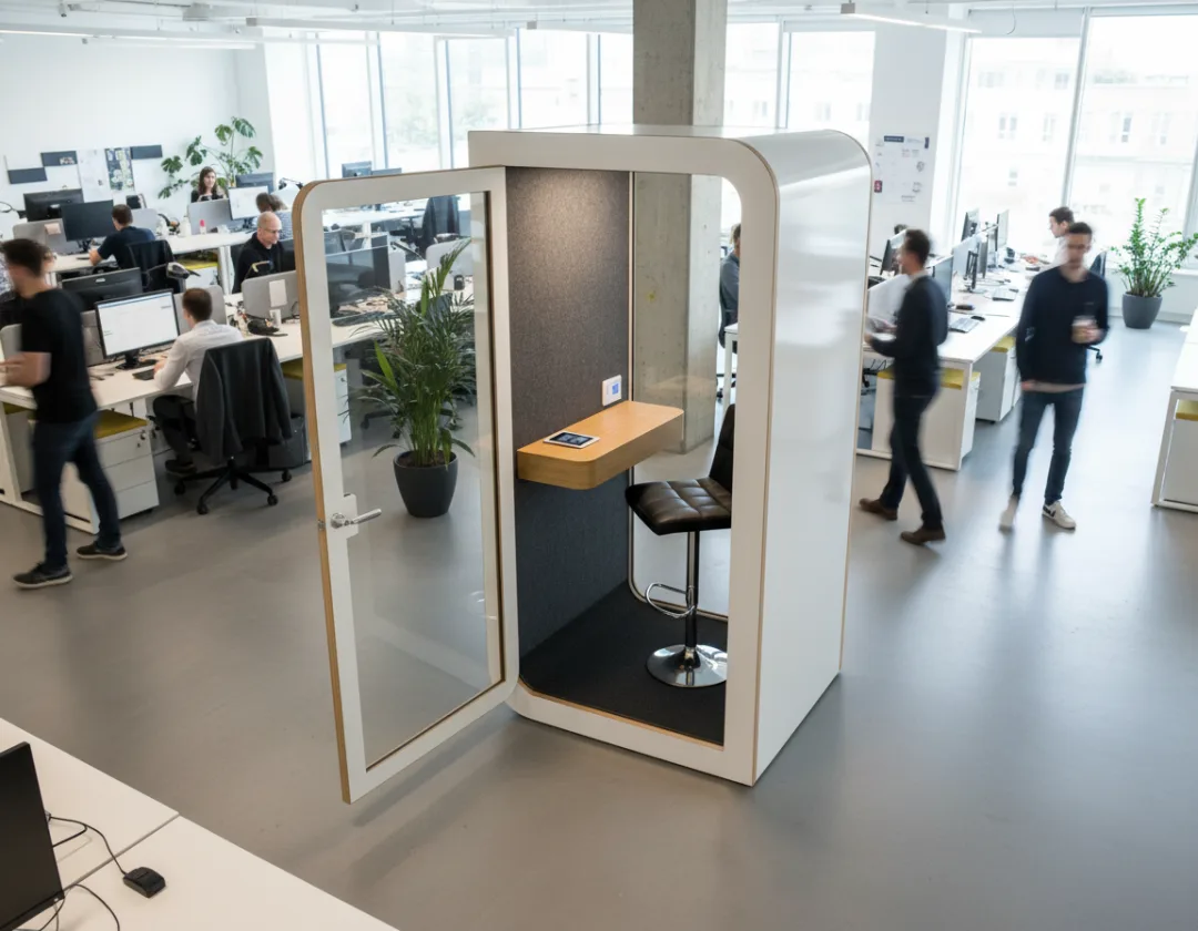 Telefonkabine im Großraumbüro